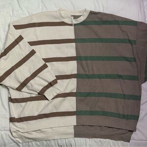 Free People Brown and Green Striped Sweater
